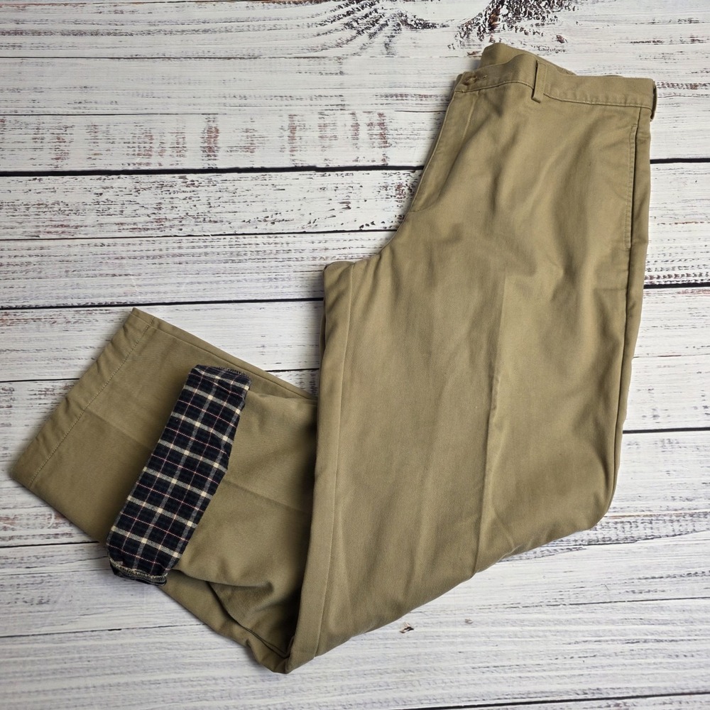 LL Bean Natural Fit Flannel Lined Chino Pants Men 36x31 Khaki Tan‎ Flat 0 FPV4
